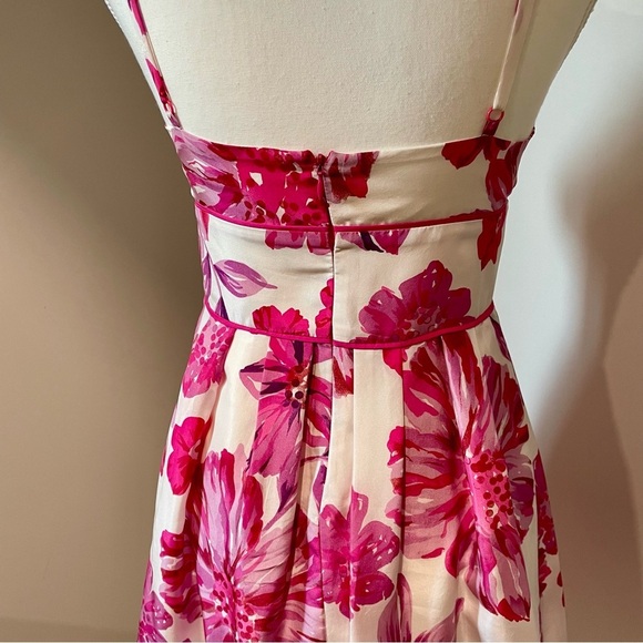 Vintage Guess Y2K Silk Babydoll Sundress Pink Floral Fit and Flare Size Small - Picture 5 of 12